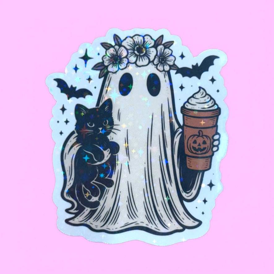 Ghost with cat and coffee
