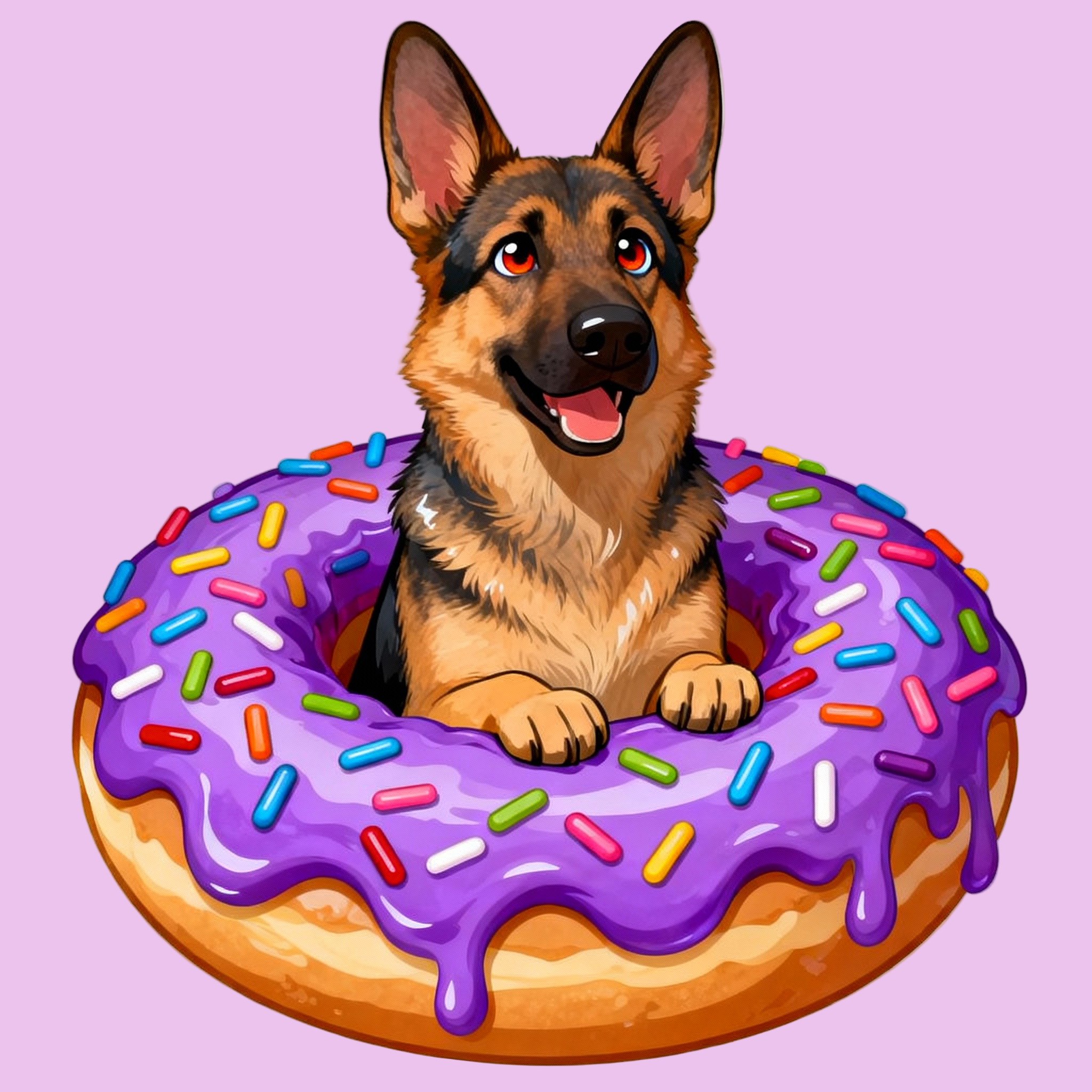 German Shepherd in a donut